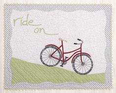 a red bicycle on a white background with the words ride on