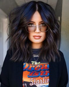 Dark Locks with Medium Brown Babylights Square Shoulder Length Haircut, Best Haircuts For Thick Hair, Julie Smith, Long Sleek Hair, Haircuts For Thick Hair, Bob Hairstyles For Thick, Chocolate Hair, Best Haircuts