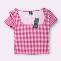 Pink And White Checkered Crop Top New With Tags Brand: Wild Fable Size: Xs Fitted Gingham Crop Top For Summer, Trendy Fitted Gingham Top, Casual Gingham Cotton Crop Top, Fitted Gingham Top Trendy Style, Casual Gingham Crop Top For Spring, Fitted Gingham Tops For Day Out, Fitted Gingham Cropped Top, Fitted Gingham Cotton Crop Top, Casual Gingham Tops For Beach