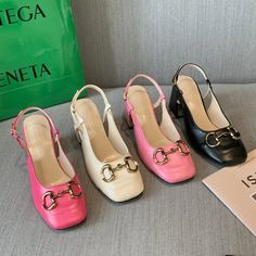 2024 Women's Shoes Metal Decoration Women's High Heels Fashion Buckle Office Professional Square Toe Trendy Slingback Pumps With Padded Heel, Trendy Slingback Pumps With Padded Heel And Round Toe, Trendy Pink High Heel Slingback Pumps, Trendy High Heel Slingback Pumps, Modern Sandals, Office Professional, Heels Fashion, Thick Heel, Womens Mid Calf Boots