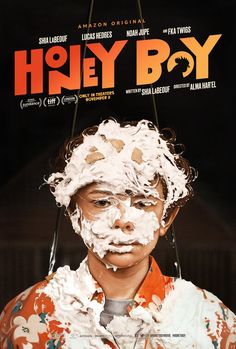 the movie poster for honey boy starring an image of a young man with white hair