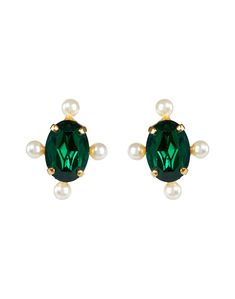 Put a polished finish on swept-back hair with Jennifer Behr's sparkling stud earrings. Handmade in New York City these delicate earrings feature a dainty emerald green crystal surrounded by radiant smaller pearls and gold-tone plated brass. Wear them to elevate casual looks or pair them with evening dress for a demure feel. Swept Back Hair, Emerald Green Crystal, Emerald Earrings Drop, Pearl Drop Earrings Gold, Skirt And Top Dress, Green Pearls, Weekend Max Mara, Black Leather Crossbody Bag, Emerald Earrings