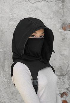 Black Hooded Balaclava For Protection, Hooded Techwear Balaclava For Winter, Casual Hooded Balaclava For Streetwear, Winter Techwear Hooded Balaclava, Windproof Hooded Balaclava For Streetwear, Black Hooded Balaclava With Adjustable Hood, Black Balaclava With Adjustable Hood, Black Military Style Hoodie For Outdoor, Hood Mask