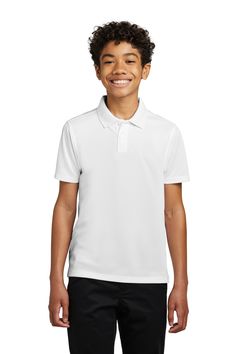 Youth Dry Zone ® UV Micro-Mesh Polo - WHITE - S | Port Authority Youth Dry Zone UV Micro-Mesh Polo Shirt in White Size Small | Polyester White Mesh Casual T-shirt, White Breathable Short Sleeve Polo Shirt, White Breathable Casual Polo Shirt, Casual White Breathable Polo Shirt, White Breathable Polo Shirt For Sports, Breathable White Polo Shirt For Sports, White Breathable Mesh Sports Top, White Breathable Mesh Tops, Sporty White Moisture-wicking Polo Shirt