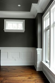 Molding Ideas, Interior Window Trim, White Dining Room, Interior Windows, Grey Room, 아파트 인테리어, Crown Molding, Interior Trim, New Wall