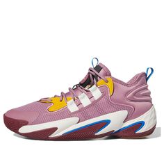 the adidas basketball shoe in pink and yellow is on sale for $ 599