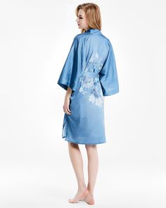 The mulberry silk kimono print robe is, soft color, soft and comfortable, and silky skin-friendly, the combination of pure mulberry silk material and exquisite digital inkjet printing is more elegant and luxurious. Sexy V-neck, showing the soft line of the neck and modifying the face. The loose three-quarter sleeves are comfortable and easy for the wrist to move freely. The waist tie design breaks mediocrity, improves the waistline, and shows the perfect proportion. inner ties design, Inner ties Elegant Summer Relaxation Kimono, Silk Wrap Robe For Sleep, Elegant Spring Kimono For Sleep, Summer Silk Robe For Sleep, Spring Open Front Home Robe, Silk Wrap Kimono For Loungewear, Spring Sleep Robe With Kimono Sleeves, Elegant Summer Sleep Kimono, Summer Satin Robe