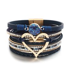 PRICES MAY VARY. This boho leather bracelet features multiple strands of leather combination in different styles, decorated with rhinestone and heart-shaped alloy. The crystal bracelet measures approximately 7.6" long with width 1.5", it's easy to put on and take off because of the clasp. Please confirm whether the size of the product is suitable for you before you order it. Our handmade braided leather bracelet is a stylish accessory which is perfect for your daily casual wear or work formal we Resin Stone, Hollow Heart, Wrap Bracelets, Leather Bracelets, Heart Charm, Wrap Bracelet, Leather Bracelet, Bracelet, Stone