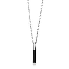 "This beautiful appealing solid sterling silver pendant remains an ever popular design which features a beautiful handcrafted genuine Whitby Jet gemstone.  Yorkshire Jewellery Company sources their own finest quality genuine Whitby Jet from the shores of the North Yorkshire coast and each individual piece of jewellery has been handcrafted in our workshops. Complete with an 18\" sterling silver chain Approximate Stone size - 12 x 3mm Approximate Pendant size (including bail) - Length 22mm, Width 3mm All Items purchased from Yorkshire Jewellery Company are presented in an Elegant Gift Box." Sterling Silver Necklace With Black Enamel, Formal Sterling Silver Necklace With Rectangular Pendant, Formal Rectangular Pendant Necklace With Polished Finish, Formal Necklace With Rectangular Polished Pendant, Formal Necklace With Rectangular Pendant And Polished Finish, Classic Sterling Silver Jewelry With Black Enamel, Classic Sterling Silver Necklace With Shiny Finish, Sterling Silver Rectangular Pendant With Polished Finish, Classic Hallmarked Necklace With Rectangular Pendant