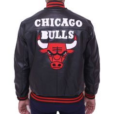 Chicago Bulls Vintage Bomber Jacket Black Long Sleeve Outerwear For Game Day, Casual Black Outerwear For Game Day, Black Varsity Jacket For Game Day In Winter, Black Varsity Jacket For Game Day In Fall, Black Winter Varsity Jacket For Game Day, Black Casual Varsity Jacket For Game Day, Casual Black Varsity Jacket For Game Day, Retro Black Leather Jacket For Streetwear, Urban Black Leather Jacket For College