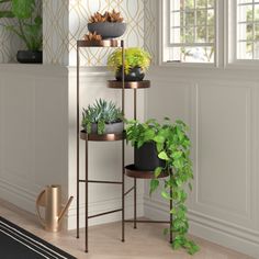 three tiered plant stand with potted plants on top