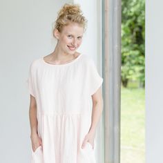 "Handcrafted Oeko-Tex Standard certified 100% European linen smock dress ideal for everyday wear. Perfect for springtime or chilly summer days. Always dress to kill! Neckline: round Silhouette: shift Length: ±37\"/94cm (we can make adjustments) Sleeve length: short Pockets: side seam Details: *Colour shown: pink *Model is wearing size M *Medium weight *Maternity-friendly *Relaxed fit *Not-ironed (and no need to) *Handmade by @LinenCloud Easy care: - Machine wash gentle - Wash seperately or with Casual Pink Linen Dress For Spring, Pink Relaxed Fit Dress For Summer, Pink Relaxed Fit Summer Dress, Spring Sundress In Linen With Relaxed Fit, Pink Linen Summer Dress For Daywear, Casual Pink Linen Vacation Dress, Pink Linen Dress For Summer Daywear, Pink Linen Dress For Daywear, Casual Pink Linen Dress For Vacation