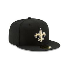 The New Orleans Saints Black 59FIFTY Fitted features an allover black fabrication with an embroidered Saints logo at the front panels and an embroidered NFL shield at the rear. Black Flat Bill Fitted Hat For Sports Events, Black Adjustable Fitted Hat With Embroidered Logo, Classic Black Fitted Hat For Streetwear, Adjustable Black Fitted Hat With Embroidered Logo, Black Flat Brim Fitted Hat For Sports Events, Black Fitted Hat With Flat Brim For Sports Events, Black Fitted Hat With Flat Brim For Sports, Black Hat With Embroidered Logo And Curved Brim, Classic Black Fitted Hat With Embroidered Logo