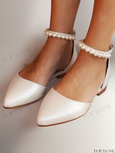 Elegant Pearls Ankle Strap Wedding Shoes Spring Wedding Closed Toe Shoes, Spring Wedding Closed-toe Shoes, Summer Wedding Flats With Ankle Strap, Summer Wedding Ankle Strap Flats, Open Toe Summer Wedding Flats, Elegant Wedding Flats For Summer, Open Toe Flats For Summer Weddings, Summer Wedding Open Toe Flats, Elegant Summer Wedding Flats