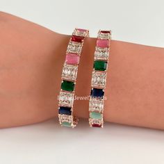 Multi stones Rose Gold Diamond bangles CZ Bangles Bracelets Indian Bangles CZ stone bangles Indian wedding Jewelry bridal jewelry set of 2  Ships from California in 1 business day Delivery in 2-5 business days in the USA Stackable Rose Gold Bangle For Wedding, Rose Gold Stackable Bangle For Wedding, Elegant Multicolor Crystal Bracelet For Wedding, Multicolor Cubic Zirconia Bangle Jewelry, Stackable Cubic Zirconia Bangle As Gift, Stackable Cubic Zirconia Wedding Bangle, Wedding Stackable Cubic Zirconia Bangle, Rose Gold Gemstone Bracelets For Wedding, Crystal Gemstone Bangle Bracelet For Wedding