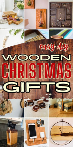 wooden christmas gifts with text overlay that reads easy diy wooden christmas gifts