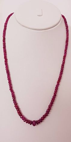 Gemstone Netural Ruby Facited Nacklace in 925sterling silver  Strand- 1 Gemstone Netural Ruby Beads size- 3.5 mm To- 7mm Nacklace  waight                       -95 cts( 19-Gms) Ruby colour-Red 925Silver lock- 8mm fish lock Lenth-18 inches  Purity-100 %Netural  Quality-AAA+ VERY GOOD PRICE Silver Strand, Bon Prix, Ruby Beads, Red Ruby, Colour Red, Red Color, Ruby, Beaded Necklace, Jewelry Necklaces