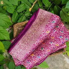 Handloom Katan Silk Violet Red Banarasi Shikargah Saree - Khinkhwab Katan Saree, Silk Banarasi Saree, Saree Banarasi, Handloom Fabric, Banarasi Silk Saree, Saree Trends, Capes For Women, Katan Silk, Banarasi Saree