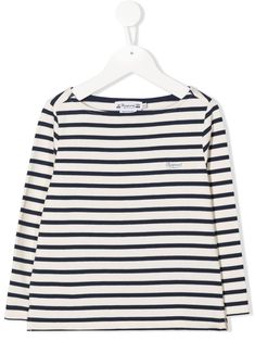 navy blue/beige cotton jersey knit horizontal stripe print round neck long sleeves straight hem Blue Horizontal Stripe Long Sleeve Top, Blue Long Sleeve Tops With Horizontal Stripes, Blue Striped Long Sleeve Top, Blue Long Sleeve Top With Horizontal Stripes, Classic Navy Tops With Horizontal Stripes, Navy Classic Top With Horizontal Stripes, Classic Navy Top With Horizontal Stripes, White Tops With Signature Stripes For Fall, Navy Cotton Tops With Striped Hem