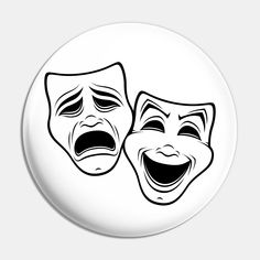 Vector illustration of comedy and tragedy theater masks in black line. -- Choose from our vast selection of pins to match with your desired size to make the perfect custom pin. Pick your favorite: Movies, TV Shows, Art, and so much more! Available in small and large. Perfect to wear or to decorate your bag or backpack with. Comedy Mask Tattoo, Comedy Mask, Theater Masks, Plumber Humor, Masks Black, Doctor Stickers, Tragedy Mask, Theatre Masks, Hollywood Music