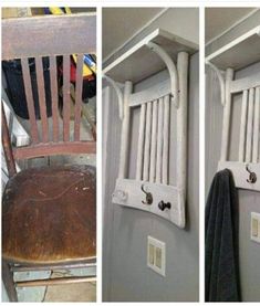 two pictures showing the different parts of an old chair