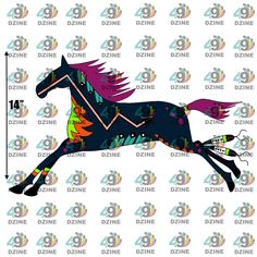 a black horse with colorful manes running on it's back legs and tail