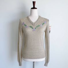 Reposhing This Item I Purchased From @Mirabelscloset. Loved It, But It Is Much Too Small And Should Be Consider A Small. Questions? Leave A Comment Below! Vintage Embroidered V-neck Top, Fitted Embroidered Beige Sweater, Vintage Embroidered Beige Sweater, Vintage Beige Embroidered Sweater, Vintage V-neck Top With Floral Embroidery, Crochet Cardigan Sweater, Textured Knit Sweater, Preppy Sweater, Red Knit Sweater