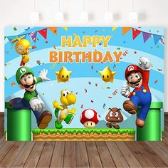 an image of a happy birthday scene with mario and luigi