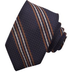 Mocha, Sand, and Navy Fine Double Bar Stripe Italian Grand Grassa Grenadine Silk Tie by Dion Neckwear Striped Business Neckwear Ties, Striped Business Neckwear, Striped Standard Tie For Formal Occasions, Elegant Standard Tie With Vertical Stripes, Elegant Formal Suit And Tie Accessories With Vertical Stripes, Elegant Business Ties With Vertical Stripes, Elegant Striped Ties For Office, Elegant Striped Suit Accessories For Workwear, Elegant Striped Ties For Work