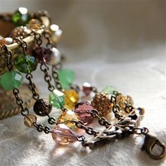 Gemstone Garden Multi Strand Bracelet BR1124 Compass Jewelry, Crystal Bead Bracelet, Green Topaz, Locket Bracelet, Bohemian Bracelet, Pave Beads, Multi Strand Bracelet, Bohemian Bracelets, Crystal Beads Bracelet