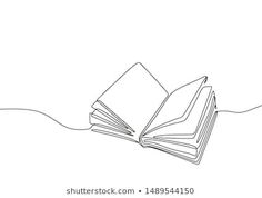 one continuous line drawing of an open book lying on its side with the pages still attached