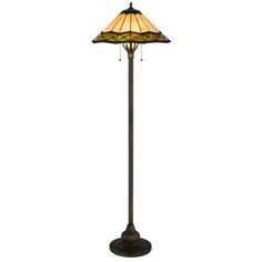 Dio 62 Inch Floor Lamp, Colorful Tiffany Style Stained Glass, Bronze Resin By Casagear Home Lamp Colorful, Tiffany Floor Lamp, Tiffany Style Table Lamps, Bronze Floor Lamp, Glass Floor Lamp, Resin Frame, Tiffany Glass, Stained Glass Lamps, Glass Floor