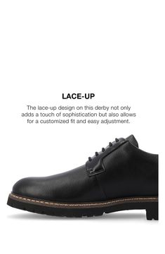 Elevate your work-to-weekend look in this refined faux-leather derby featuring welt stitch construction, breathable lining and a Tru Comfort Foam insole. Synthetic upper/textile lining/rubber sole Imported Classic Lace-up Synthetic Oxfords, Casual Synthetic Lace-up Shoes For Work, Fitted Casual Lace-up Shoes For Work, Black Synthetic Oxfords With Textured Sole, Classic Black Synthetic Lace-up Shoes, Fitted Black Lace-up Shoes For Derby, Black Faux Leather Oxfords For Business, Slip-resistant Round Toe Dress Shoes For Work, Fitted Synthetic Oxfords For Workwear