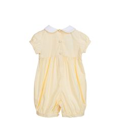 Details Three little ducks went swimming one day, over the hills and far away. Freshly in for the summer, the Little Ducks romper is guaranteed to cheer both little ones and their admirers up before they can say “quack”.The classic balloon style romper features delicately embroidered ducks swimming across the chest. The soft yellow gingham cotton is set off with a white peter pan collar.These rompers have longevity and function, as well as a timeless aesthetic, at the core of their design. Fabri Ducks Swimming, Smocked Romper, Classic Baby Clothes, Bespoke Beds, Yellow Romper, Yellow Gingham, Yellow Balloons, Little Duck, Hand Smock