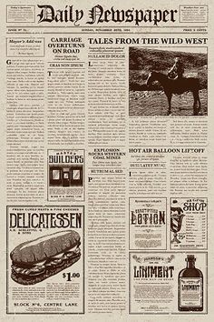 an old newspaper with different types of food