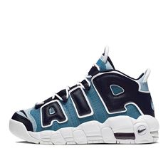 It's nearly impossible to miss Nike Air Uptempo. Debuted in 1996, it is a bold basketball sneaker inspired by oversized objects from ’90’s graffiti and pop art. \n Blue High-top Throwback Basketball Shoes, Throwback Blue High-top Basketball Shoes, Throwback Style Blue High-top Basketball Shoes, Throwback Blue Basketball Shoes For Streetwear, Nike Blue Throwback Sneakers, Throwback Blue High-top Sneakers, Blue Throwback Basketball Shoes, Nike Casual Sneakers For Sports Events, Nike Blue Throwback Basketball Shoes