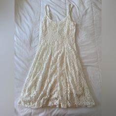 New! White Lace Dress, American Eagle, Size Xs, Tags Still On, Never Worn White Casual Lace Dress For Spring, Casual White Mini Lace Dress, Casual White Mini Length Lace Dress, Casual White Lace Brunch Dress, Casual White Lace Dress For Brunch, Casual Off White Lace Mini Dress, Casual Off-white Lace Mini Dress, White Spaghetti Strap Dress, Mock Neck Sweater Dress