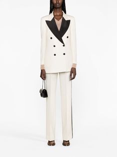 Find GUCCI Two-tone Wool Blazer on Editorialist. white/black wool shoulder pads satin peak lapels double-breasted button fastening long sleeves chest welt pocket two side patch pockets straight hem Chic Fitted Gucci Blazer, Gucci Elegant Blazer With Notch Lapel, Gucci Tailored Double-breasted Blazer, Gucci Tailored Blazer For Office, Elegant Gucci Blazer With Notch Lapel, Gucci Fitted Blazer For Office, Elegant Gucci Blazer For Work, Gucci Chic Single-breasted Blazer, Gucci Double-breasted Formal Blazer