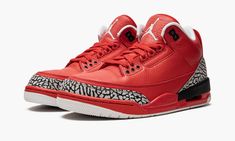 Major key alert! It’s all-red-everything on this incredibly exclusive Air Jordan 3 designed by DJ Khaled for himself and his closest friends.  The DJ Khaled x Air Jordan 3 features a vibrant red leather upper with the elephant print toe and heel panels you know and love, completed with a modified heel tab proclaiming “WE THE BEST” along with the usual Jumpman.  If you’re reading this, chances are you weren’t one of the lucky individuals blessed by Khaled with your own pair.  Act like you were, a Jordan 3 Retro, Black Cement, Dj Khaled, Air Jordan 3 Retro, Cement Gray, Air Jordan 3, Stadium Goods, We The Best, Jordan 3