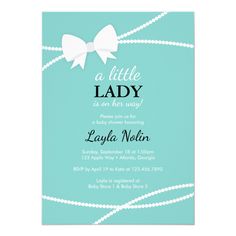 a little lady is on her way baby shower card with pearls and a bow in the middle