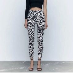 Zara Zebra Printed Pants. Size Small Brand New Never Worn. No Longer On The Site. Zara Printed Pants, Ivory Leggings, Embellished Leggings, Cheetah Print Leggings, Coated Leggings, Zara Leggings, High Waist Jeggings, Basic Leggings, Cute Leggings