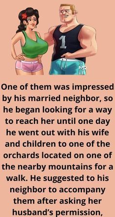 an image of a man and woman in cartoon style with the caption one of them was impressed by his married neighbor, so he begun looking for a way to reach out