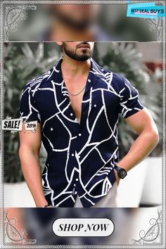 Men's Shirt Graphic Prints Geometry Turndown Blue Street Casual Short Sleeve Button-down Print Clothing Apparel Sports Fashion Streetwear Designer Navy Slim Fit Shirt For Summer, Navy Casual Shirt With Casual Collar, Navy Casual Shirt With Collar, Sports Fashion, Fashion Streetwear, Clothing Apparel, Sport Fashion, Sport Outfits, Streetwear Fashion