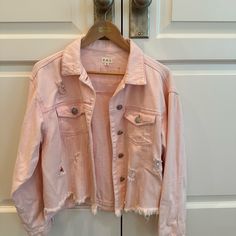 Pol Pink Distressed Oversized Denim Jacket. Never Worn. Size Medium - Ripped Cotton Outerwear For Summer, Oversized Ripped Outerwear For Spring, Ripped Oversized Outerwear For Spring, Pink Denim Outerwear For Summer, Pink Denim Summer Outerwear, Summer Pink Denim Outerwear, Spring Brunch Long Sleeve Denim Jacket, Ripped Oversized Denim Jacket For Spring, Oversized Ripped Denim Jacket For Spring