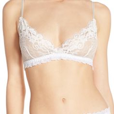 Hanky Panky Women's Duchess Sheer Lace Bralette Bra. New With Tags Color: Ivory /Marshmallow./Off White/ Eggshell White. Size Small Retails: $65 A Sheer Lace Hanky Panky Bralette With Scalloped Edges. Elastic Band. Adjustable Shoulder Straps. Angelic White Lace Knit Stretch Makes This Comfortable Bra Wedding Night Worthy. Shell: 89% Nylon/11% Spandex. Trim: 43% Nylon/36% Polyester/14% Rayon/7% Polyurethane. Hand Wash Cold, Line Dry. Made In The Usa. Bottoms Sold Separately. Thanks. 7/26i Elegant White Triangle Top Bra, White Lace Bra Feminine Style, White Lace Feminine Bra, White Feminine Bra With Lace Trim, Feminine White Bra For Daywear, White Lace Delicate Bra, Delicate White Lace Bra, White Feminine Daywear Bra, Feminine White Bra