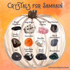 Crystals For Halloween, Crystals For Samhain, Samhain Candle Magic, Mabon Crystals, Samhain Crafts Diy, Samhain Crystals, Samhain Ritual Witchcraft, Samhain Symbols, Samhain Candles