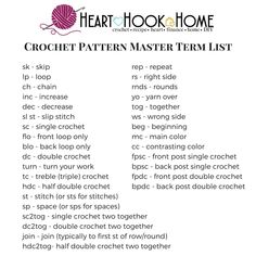 the crochet pattern master's list for beginners to learn how to knit