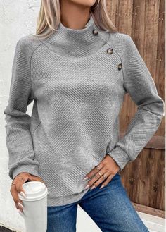 Color:Grey;Size:S;Size:M;Size:L;Size:XL;Size:XXL;Package Contents:1 X Sweatshirt;Occasion:Other;Style:Casual; Textured Sweatshirt, Charity Gala, Lisa Fischer, High Neck Sweatshirt, Raglan Sleeve Top, Turtleneck Sweatshirt, Grey Turtleneck, Black Trousers, Mein Style