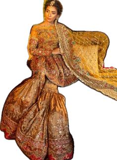 Golden Sharara Golden Sharara, Embroidered Sharara, Bridal Attire, Short Shirt, Short Shirts, Collage, Gold, Pins