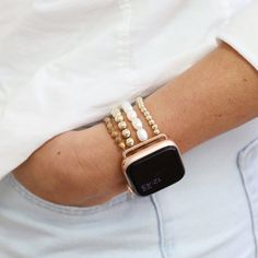 On Time Apple Watch Band Trendy Gold Beaded Apple Watch Band, Trendy Beaded Gold Apple Watch Band, Trendy Gold Apple Watch Band For Everyday, Adjustable Gold Beaded Watch Bands, Trendy Gold Beaded Watch Bands, Adjustable Gold Apple Watch Band With Round Beads, Adjustable Gold Apple Watch Band For Everyday, Gold Apple Watch Band, 13th Anniversary